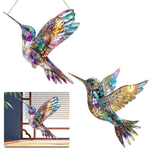 LINGJIA 2 Stück 20 * 20cm Sonnenfänger Fenster, Basteln, Kolibri Prisma, Fenster, Kunsthandwerk, Bunte Acryl Dekorationen Aufhängen, Garten, Innenbereich, Urlaubsdekorationen, Geschenke Frauentag