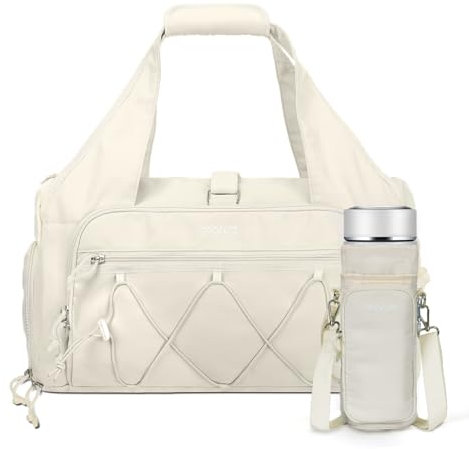 MOSISO Sporttasche für Frauen,Reisetasche Weekender Übernachtung Workout Kleine Tragetasche Sport Turnhalle Reisetasche mit Schuhfach&Nasstasche&Wasserflaschenhalter für Fitness,Yoga,Wochenende,Beige