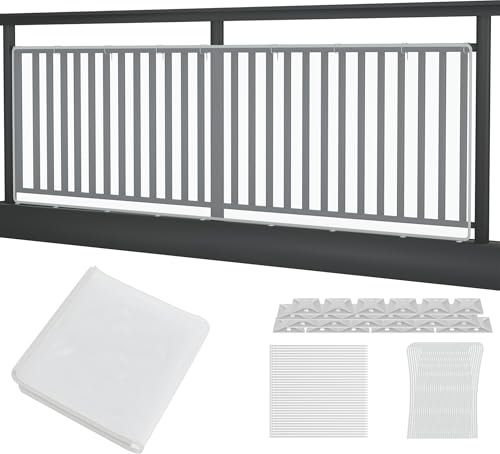 NAIZY Treppen Schutznetz 300x91 cm Weiss Sicherheitsnetz für Treppen und Kinder Nylonseil Netz mit Zubehör Inklusive Kabelbinder Halteseile und Bodenhalterungen Einfache Montage