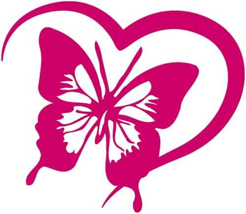 Samunshi® Herz mit Schmetterling Aufkleber für Auto Motorrad Helm Fahrrrad Notebook Tablet Autoaufkleber Sticker Heartbeat EKG Motorradaufkleber Silhouette 10 x 8,6cm pink