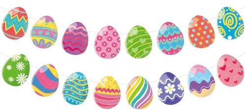 2 Stück Ostern Banner, Ostereier Deko Easter Eggs Banner mit 8 Ei Flaggen jeder - 12×15 cm wiederverwendbare Frühlingsdekoration für Haus, Garten, Klassenzimmer oder Party Hintergrund Dekorationen