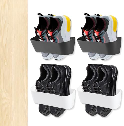 LCUHAVA 4Pack Wall Mounted Shoes Rack Motorhome Shoe Storage, Self Adhesive Shoe Holder, Suitable for Installation in Caravans, Doors and Cabinets (Black - White)
