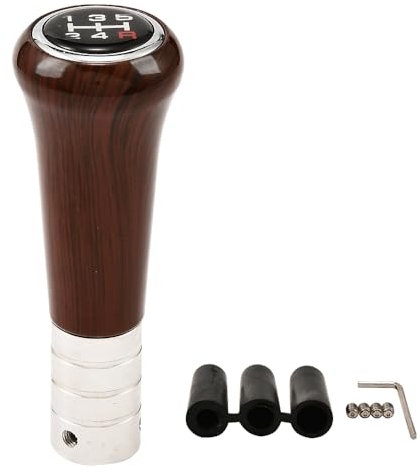 Blueshyhall Pomo para palanca de cambios con aspecto de madera, 5 marchas, universal, de madera de aluminio y ABS con adaptador de goma M8/10/12, mango de palanca de cambios, color marrón, accesorios