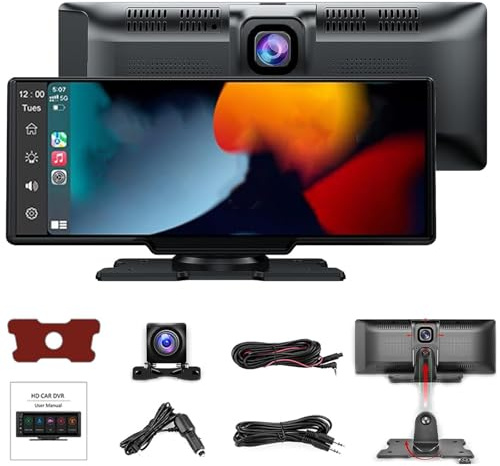 Car Tablet Pro Max 2025 with Dash Cam, HD Wireless Car Play Screen, Bluetooth Radio with GPS Navigation Voice Control, Vehicle Accessories with Backup Camera (With Reversing Camera)