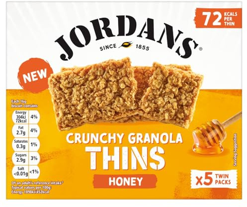 Jordans Granola Thins Honey Oat Cereal Snack Bars 1 x 5 Pack of 2 Thins 160g