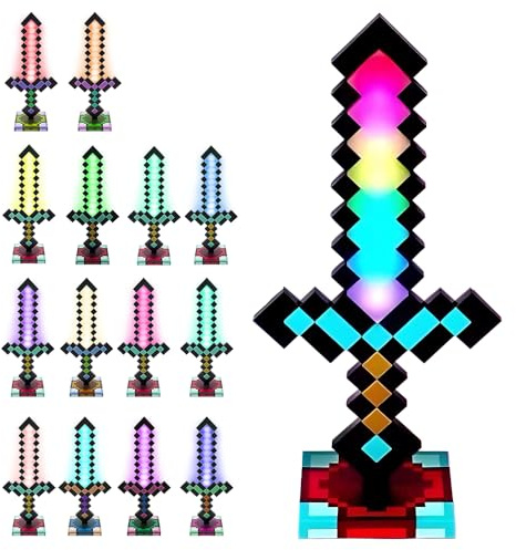 NAVESO Schwert Leuchtend, 39cm Diamantschwert mit 14 Einstellbare Farbmodi,Wiederaufladbar Sword Spielzeug Lampe Carft für Gaming-Schreibtisch Oder Nachttisch
