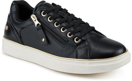 Wide Fit Zip & Lace Trainers with Grip Sole - Black Size 4