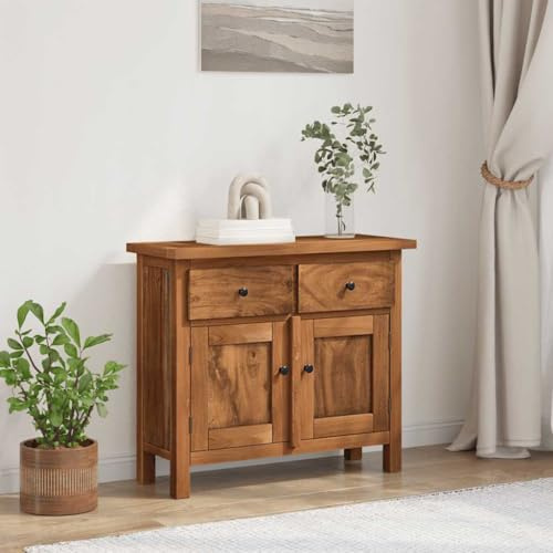 Owoxanthellate Vintage Sideboard aus massivem Mahagoni 75x30x65 cm, Handgefertigte Kommode mit 2 Schubladen & 2 Türen, Stauraum-Highboard für Wohnzimmer, Schlafzimmer und Flur