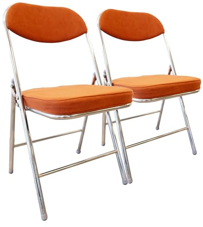 RTC Group Padded Folding Chairs with Cushion, Durable & Portable Foldable Fabric Chairs for Indoor & Outdoor, Party, Dining, Work, Banquet - Citrus Orange, Set of 2