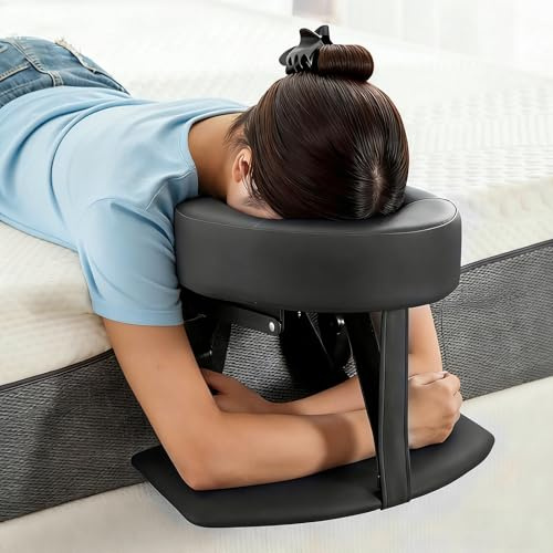 Massage Tischaufsatz, Massage Kopfstütze für Bett, Verstellbares U-förmiges Kissen, Massage-Matratzenauflage mit Armlehnenbrett und Aufbewahrungstasche (für Matratzen Einer 14-45cm,Black)