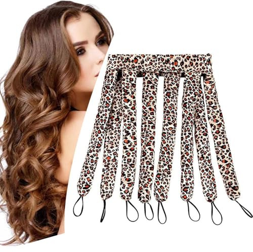 No Heat Hair Lockenband für lange Haare, satinfarbener hitzeloser Lockstab mit verstellbarem Gurt über Nacht, No Heat Curling Roller für Frauen und Mädchen Wellen und Locken (Leopardenfarbe)