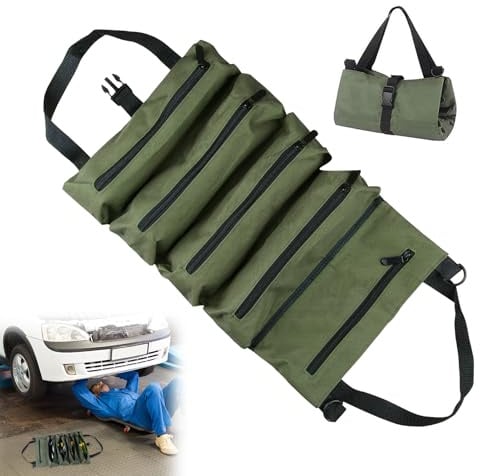 Tool Roll, Canvas Tool Bag, Multi-Purpose Tools Bag Organiser with 5 Zip Pockets, Ideal for Plumbers, Craftsmen and Electricians (ArmyGreen) (green)