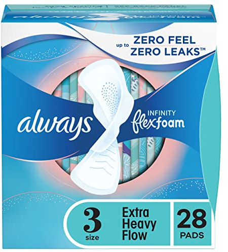 Always Infinity FlexFoam Pads for Women, Size 3, Extra Heavy Absorbency, Unscented, 28 Count