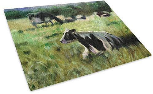 Brown White Green Cows Glass Chopping Board Kitchen Worktop Saver Protector