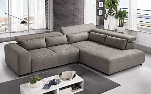 Dafne Italian Design Ecksofa 3-Sitzer mit Halbinsel rechts Stoff Sparta Mud (cm 309 x 225 x 70 cm)