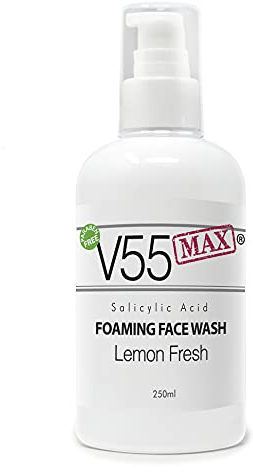V55 MAX Salicylic Acid Face Wash Spot Treatment for Spots Blackheads Blemishes Problem Skin Suitable and Safe for those Prone to Acne - Paraben and Cruelty FREE - 250ml (Lemon Sorbet)