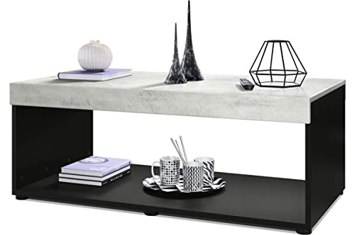 Vladon Couchtisch Pure, Made in Germany, Wohnzimmertisch in Kastenform, Schwarz matt/Beton Oxid-Optik (104 x 40,5 x 58 cm)