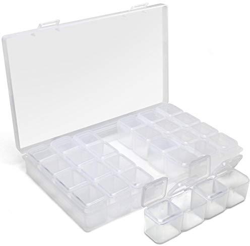 iGadgitz Home U7112 Caja Almacenamiento Diamond Painting (28 macetas) Caja Compartimentos Bordado -Transparente -1 Caja