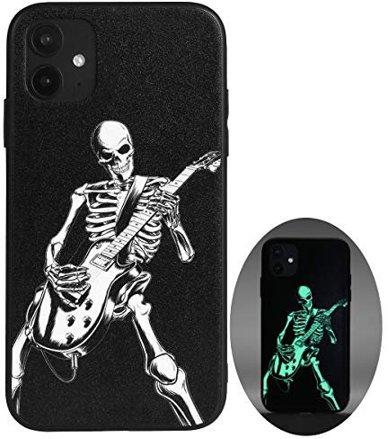 X spirit Skull Case for iPhone 11, Skeleton Playing Guitar, Cool Edgy Goth Gothic Emo Luminous Design, Rock n Roll Style, Light Up Glow in The Dark, Leather Finish (iPh 11-Skeleton Playing Guitar)