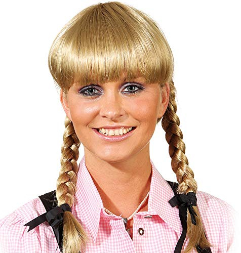 WOOOOZY Perücke Doppelzopf mit Pony, mittelblond