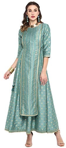 Janasya Indisches Ethno-Kleid aus Polyseide (J0005-DR-XL) für Damen (Hellgrün, XL)