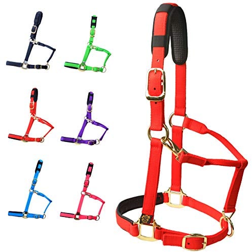 T TEKE verstellbare Pferdehalfter aus strapazierfähigem, weichem Nylon, gepolstert mit scheuerfestem Waffel-Neopren an Krone und Nase