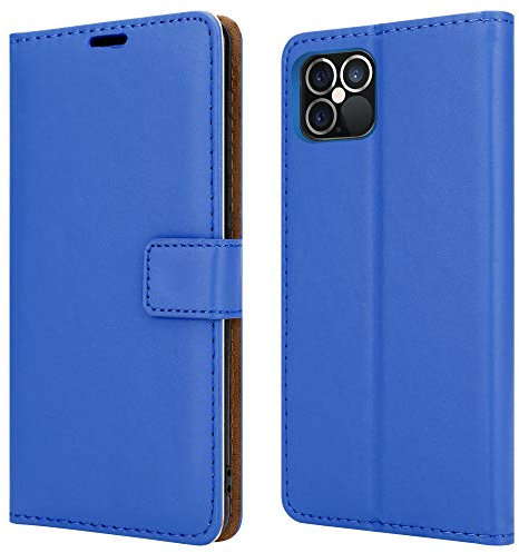 For Apple iPhone 12 Pro Max Leather Phone Case, Magnetic Closure Full Protection Book Design, Wallet Case Cover [Card Slots] and [Kickstand] For Apple iPhone 12 Pro Max (6.7) - Blue