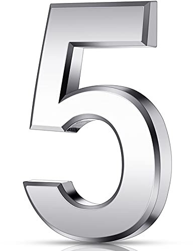 Queekay 3 Inch 3D Mailbox Numbers Self Adhesive House Door Numbers Waterproof Address Door Street Number Stickers for House Mailbox Apartment Hotel Door Room, Silver(5)