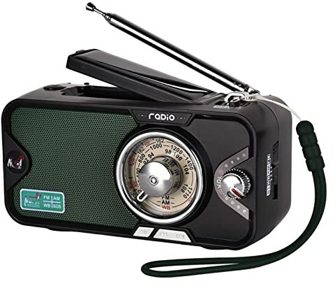 Job Site Radio, Survival Hand Crank Dynamo, 2000mAh Hand Crank Solar Radio, Emergency Weather Radio With Solar Charging & Hand Crank, Use For Household And Outdoor Camping, Hiking, black