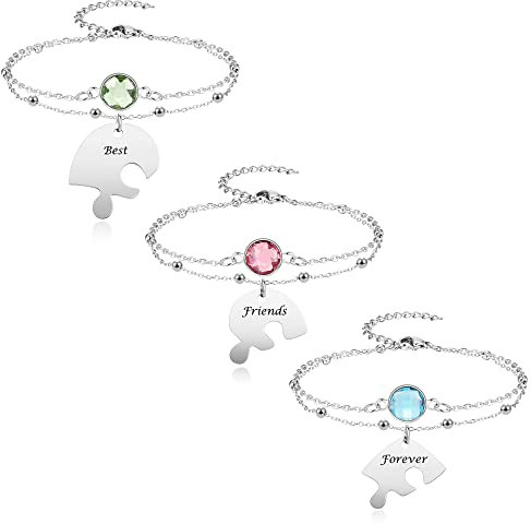 JSDDE Personalisiert Freundschaftsarmband für 2/3/4 Herzform Puzzle Anhänger Familienmitglieder Partner Armbänder Geschenk für Freunde Schwester Partner Liebhaber (3 Stück)