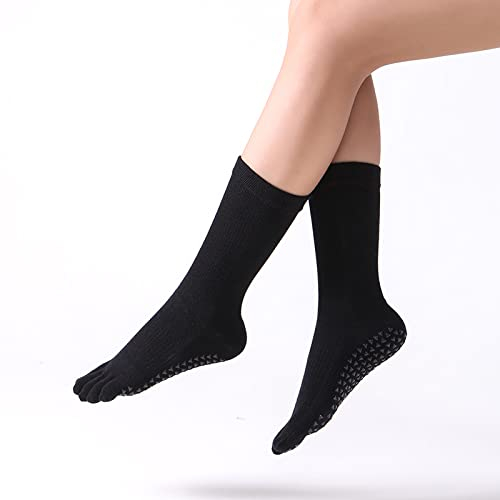 DOCEN Hohe Yoga-Socken, Indoor-Übungsdruck, Waden-Fünf-Finger-Socken, Schwarz-3 Paar, Einheitsgröße_Reisediabetes Schwangere Frauen