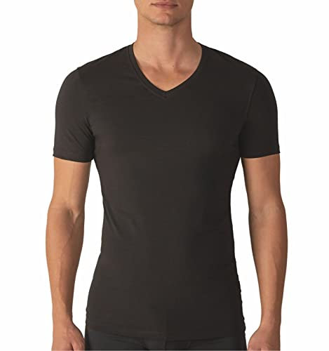 3 Magliette Intime Uomo Cotone Caldo Termico Scollo a V e Girocollo Pacco da 3 T Shirt Manica Corta Cotone Caldo (3XL, 3 Scollo V Nere)