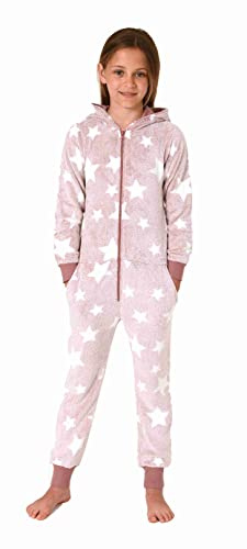 Normann Mädchen Schlafanzug Jumpsuit Overall in Sterneoptik aus kuschelig warmen Coralfleece