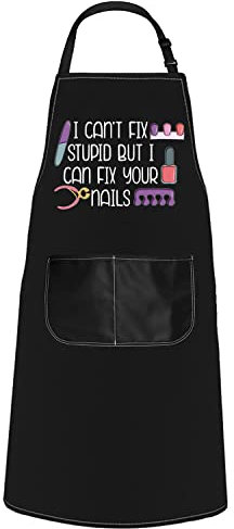 POFULL Nail Salon Apron I Can’t Fix Stupid But I Can Fix Your Nails Apron Nail Technician Gift, I Can Fix Your Nails Apron, Medium