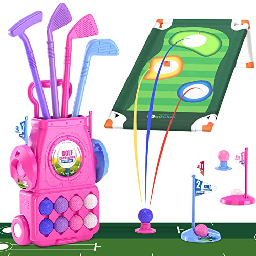 QDRAGON Set di Giocattoli da Golf per Bambini, Mini Golf con 4 Mazze da Golf, 8 Palline, Set da Gioco Giocattolo Regalo per Bambini rRagazzi, Ragazze 3 4 5 6 Anni