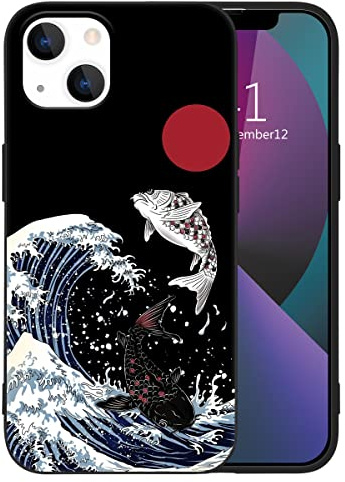 MAYCARI Cute Funny Great Wave of Kanagawa Phone Case for iPhone 7/8/SE 2020, Black Liquid Silicone Girly Cases,Cartoon Soft Gel Rubber Full-Body Protective Microfiber Lining Shockproof Cover
