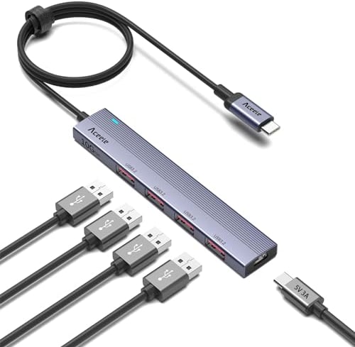 Aceele USB Hub 3.2 Gen 2 with 4 USB-A Ports and Type C Power Port, 10Gbps USB C Splitter with 3.3Ft Long Cable, High Speed USB Extension for Laptop, Macbook Pro/Air, iPad Pro/Air, XPS, HP and More