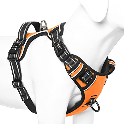 HEELE Hundegeschirr ohne Zug, Brustgeschirr für kleine Hund, einstellbares reflektierendes Hunde Geschirr, atmungsaktive Hundegeschirre mit gepolstertem Griff, No-Pull Dog Harness, Orange, S