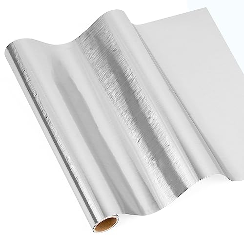 IModeur Metallisch Gebürstet Silber Vinylfolie Plotter - 30,5 x 125 cm Plotterfolie Silber Vinyl für Cricut, selbstklebendes Vinyl für DIY-Geschenke, Geburtstagsfeier