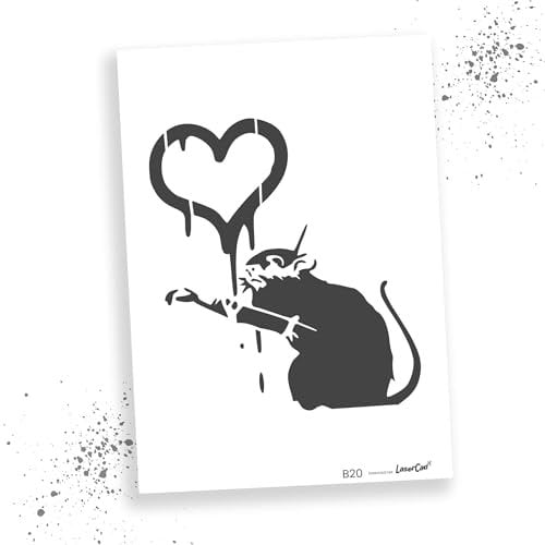 LaserCad Schablonen BANKSY Streetart (B020, Love Rat, DIN A2) Stencil für Graffiti, Airbrush, Kunst, Deko, zum Malen