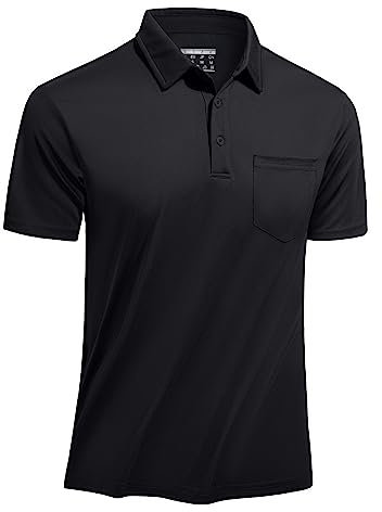 TACVASEN Herren Poloshirts Kurze Ärmel Polo Freizeit T-Shirt Atmungsaktiv Polo Männer Sommershirt Tennis Golf Tee (3XL, Schwarz)