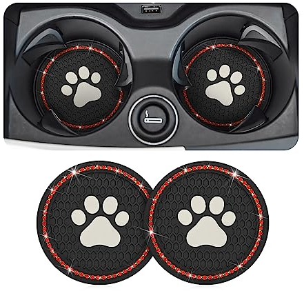 CGEAMDY 2 Pièces sous-Verre Voiture, Support Gobelet Voiture Dessous De Verre, Bling Antidérapants Porte-Gobelet pour Voiture, sous-Verre Motif De Griffe sous-Verre De Tasse en Diamant(Noir-Rouge)