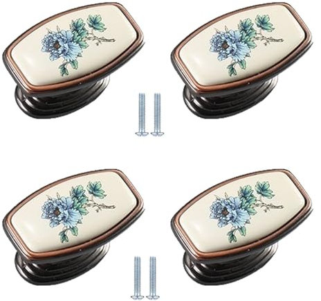 PILYON Wardrobe Door Handle and Knobs 4 Pack Antique Bronze Glass Crystal Knob and Handle Drawer Cabinet Wardrobe Door Handle Flat Round 57mm