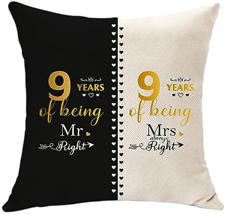 Regalos de 9 años de matrimonio para marido, esposa, 9º aniversario de boda, funda de cojín, regalos para 9º aniversario, idea de regalo para parejas, decoración del hogar (9)