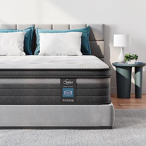 TeQsli Individually Pocket Sprung Double Mattress 4FT6 with Soft Fabric, 10 Inch Hybrid Mattress Double for Pressure & Back Pain Relief, Medium Firm Mattress in a Box-135x190x25cm