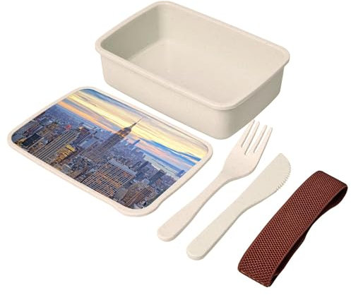 Fabulous Lunch Box - Boite à Repas avec couverts New York Manhattan Empire State Building Ville nuit USA - 700 ml