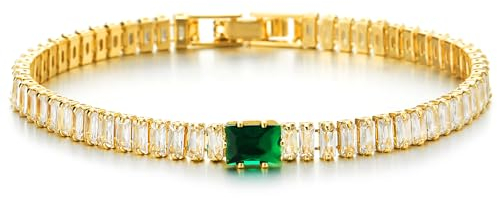 COOLSTEELANDBEYOND Blendend Baguette-Schliff Kubischen Zirkonia und Smaragd Goldfarben Journey Armband für Damen