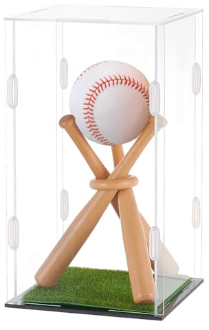 OLYCRAFT 1 Satz/6 Stück Baseball Vitrine und Holz Baseball Ständer 20.5x11.5x11.5cm Acryl Baseball Halter Baseball Erinnerungsstücke Vitrine Baseball Ständer Acryl Box Mit Fasermoos Für Baseball