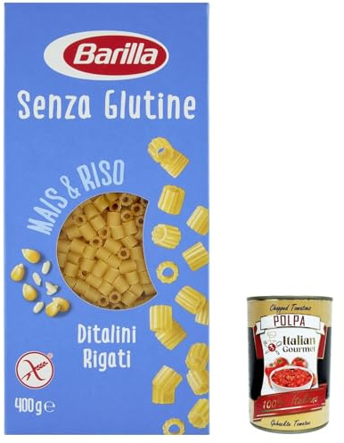 Italian Gourmet Ditalini Rigati Pasta senza Glutine Nudeln 20 x 400g | Aus weißem und gelbem Mais mit braunem Reis, formato corto rigato, ohne, Gesamtnettogewicht 8 kg + Kostenlos Polpa 400g