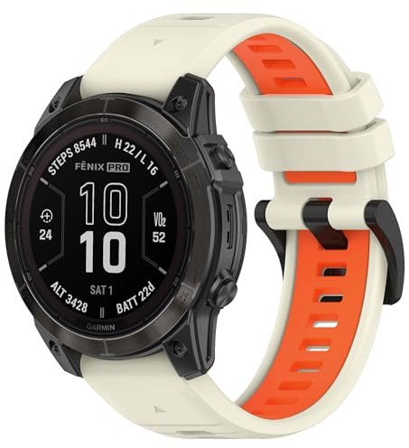SeNool 22mm QuickFit Bracelet pour Garmin Fenix E 47mm/Fenix 8 47mm/Fenix 7 Pro Solar/Fenix 7/Garmin Epix 2 Pro 47mm, Silicone Bande pour Garmin Fenix 6 GPS/6 Pro GPS/5/5 Plus - Orange Blanc